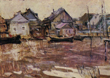 Дубинчик Александр Михайлович. В рыбачьем посёлке. Картон, масло. 50х70. 1965. Нижегородский государственный художественный музей.