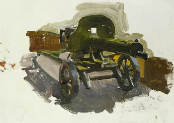 Бабков Сергей Фёдорович. Пулемёт `Максим`. Холст, масло. 17,6х24,7. 1963. Военно-исторический музей артиллерии, инженерных войск и войск связи.