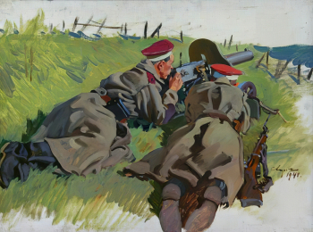 Сварог Василий Семёнович. Этюд к панораме `Штурм Перекопа. Врангелевские пулеметчики`. Холст, масло. 60х80. 1941. Государственный музейно-выставочный центр РОСИЗО.