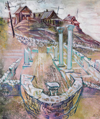 Чернышов Владимир Фёдорович. В Херсонесе. Бумага, темпера. 23,5х20. 1986. Алупкинский дворцово-парковый музей-заповедник.