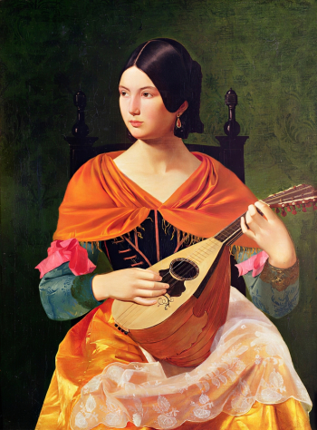 Векослав Карас. Молодая женщина с лютней. Холст, масло. 95х74. 1845-1847. Хорватский исторический музей.