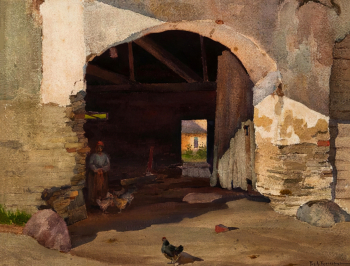 Берггольц (Берхгольц) Ричард Александрович. Двор. Картон, акварель, гуашь. 43х56,5. Музей В.А.Тропинина и московских художников его времени.