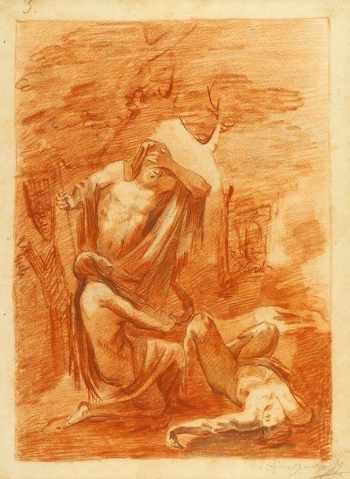 Астрахов Василий Егорович (Георгиевич). Мифологическая композиция. Бумага, графитный карандаш, сангина. 28,7х21,3. Середина 19 века. Частная коллекция.