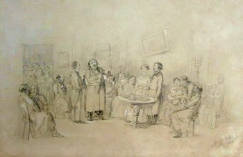 Астрахов Василий Егорович (Георгиевич). Помолвка. Бумага, карандаш. 25,5х39. 19 век. Государственный историко-художественный музей Новый Иерусалим.