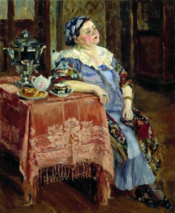 Виноградов Сергей Арсеньевич. Купчиха за самоваром. Холст, масло. 70х58. 1936. Государственная Третьяковская галерея.