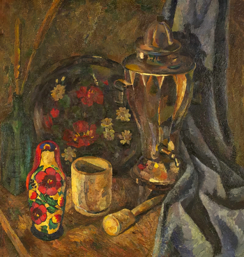 Волков Анатолий Михайлович. Натюрморт с самоваром. Холст, масло. 80х75. 1975. Калужский музей изобразительных искусств.