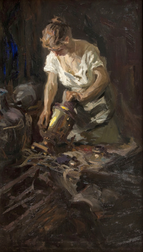 Касаткин Николай Алексеевич. За чисткой самовара. Холст, масло. Нижегородский государственный художественный музей.