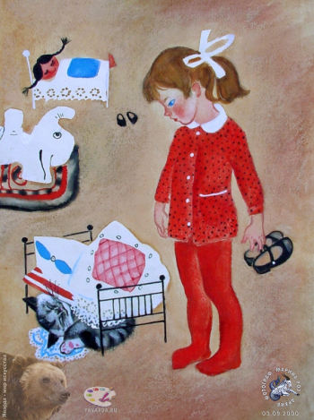 Девочка и спящий кот. Книга Маршака `Усатый-полосатый`.