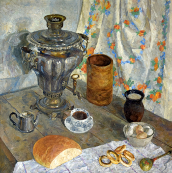 Форов Владимир Иванович. Самовар. Холст, масло. 100х100. Музейно-выставочный центр Забайкальского края.