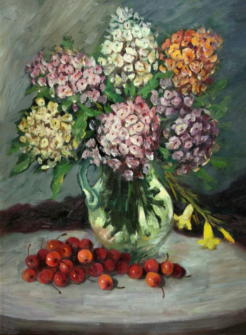 Туркия Рено Валерианович. Цветы и черешня. Холст, масло. 78,5х57,5. 20 век. Историко-этнографический музей-заповедник Шушенское.