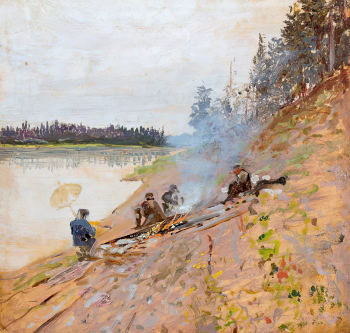 Левитан Исаак Ильич. Художники на этюдах. Бумага на картоне, масло. 20х21. Севастопольский художественный музей имени Михаила Павловича Крошицкого.