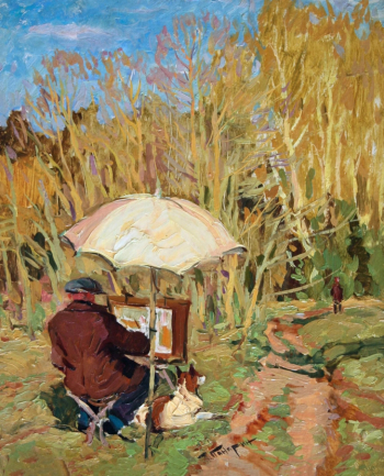 Панарин Пётр Семёнович. Зотеев на этюдах. Картон, масло. 49,3х39,5. 1985. Государственный художественный музей Алтайского края.