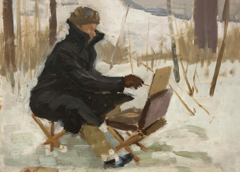 Юшков Иван Ефимович. Художник С.К.Гвоздев на этюдах. Картон, масло. 25х35. 1953. Иркутский областной художественный музей имени В.П.Сукачева.