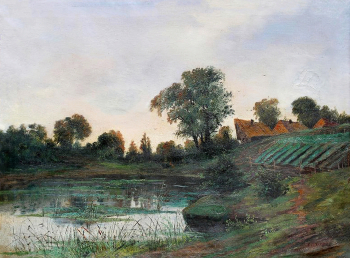 Баумер Георгий (Егор) Альбертович. Огороды Голубкиных. Холст, масло. 70,6х52,7. 19 век. Государственный музей-заповедник `Зарайский кремль`.