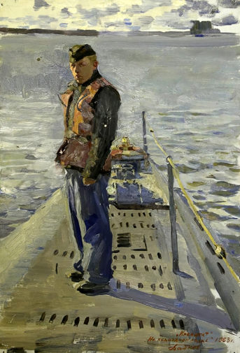 Бабков Сергей Фёдорович. Кронштадт. На подводной лодке. Холст, масло. 47,8х32,6. 1963. Военно-исторический музей артиллерии, инженерных войск и войск связи.