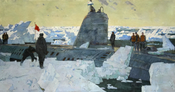 Саморезов Виктор Константинович. Моряки атомной подводной лодки - покорители Арктики. Холст, масло. 149х277. 1964. Центральный военно-морской музей.