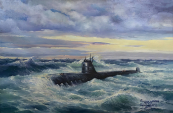 Харьков Юрий Владимирович. Подводная лодка в море. Холст, масло. 80х100. 1980-е. Центральный военно-морской музей.