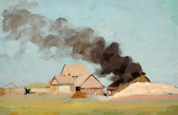 Попов Лукиан Васильевич. Пожар. Холст, масло. 14,5х21,8. Конец 19 века. Оренбургский областной музей изобразительных искусств.