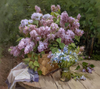 Кобылкин Александр Михайлович. Сирень с незабудками. Холст, масло. 69,5х79. 20 век. Дальневосточный художественный музей.