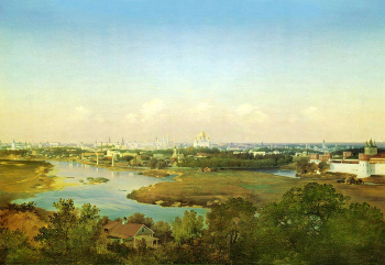 Аммон Владимир Фёдорович. Вид Москвы с Воробьёвых гор. Холст, масло. 1856. Государственный Русский музей.