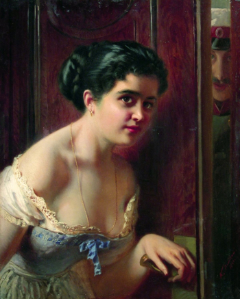Маковский Константин Егорович. Свидание. Картон, масло. 67х54. 1866. Частная коллекция.