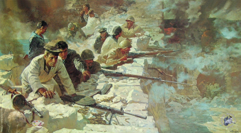 Присекин Николай Сергеевич. Севастопольцы. Год 1941-й. Холст, масло. 150х276. 1982. Студия военных художников имени М.Б.Грекова.
