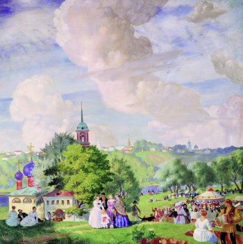 Кустодиев Борис Михайлович. Летний праздник. Холст, масло. 90х90. 1923. Астраханская государственная картинная галерея имени П.М.Догадина.