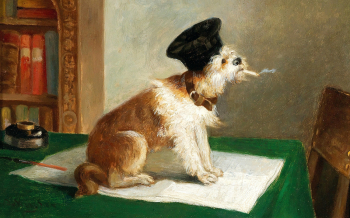 Никез де Кейзер. Умная собака. Доска, масло. 21,5х34. 1800-е. Частная коллекция.