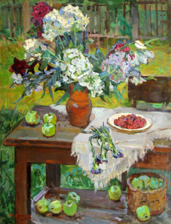 Антонов Фёдор Васильевич. Флоксы в саду. Холст, темпера. 120х92. 1963. Брянский областной художественный музейно-выставочный центр.