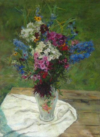 Сапожникова Наталья Алексеевна. Флоксы. Холст, масло. 64х46,5. 1959. Курганский областной художественный музей.