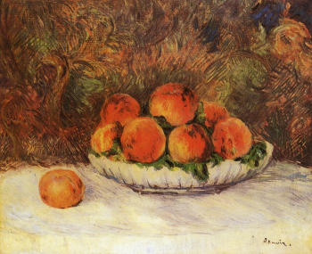 Пьер Огюст Ренуар. Натюрморт с персиками. Холст, масло. 38х74. 1880. Музей Оранжери.