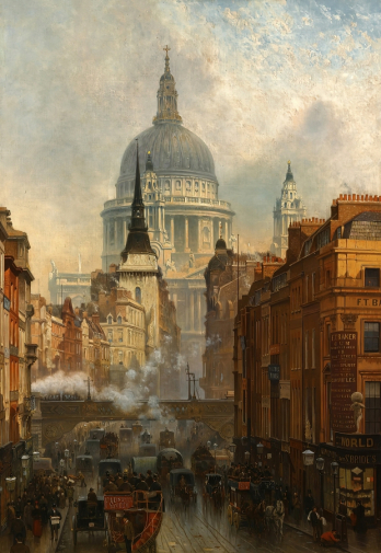 Джон О`Коннор. Ладгейт, утро. Холст, масло. 150х105,5. 1887. Частная коллекция.