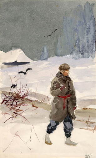 Адамс Алкснис. Путь на работу. Бумага, акварель. 22х35,6. 1897. Латвийский национальный художественный музей.