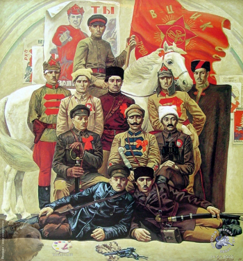 Псарёв Виктор Пантелеевич. Красные командиры. Холст, масло. 233х350. 1985.