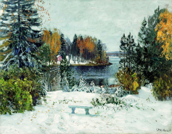 Жуковский Станислав Юлианович. Выпал снег (Первый снег). Холст, масло. 71х105. Вологодская областная картинная галерея.