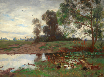 Адольф Линс. Утки у пруда. Холст, масло. 61х81. До 1927 года. Частная коллекция.