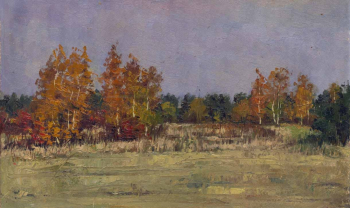 Дятлов Николай Николаевич. Золотая осень. Картон, масло. 29х50. 1987. Частное собрание.