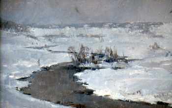 Дятлов Николай Николаевич. Река Уводь. Картон, масло. 21х30. 1985. Частное собрание.