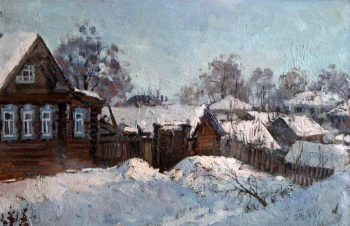 Дятлов Николай Николаевич. Зимний день. Картон, масло. 28х43. 1988. Частное собрание.