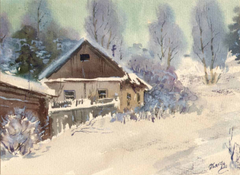 Дятлов Николай Николаевич. На пригорке. Юрьевец. Бумага, акварель. 17х24. 1989. Частное собрание.