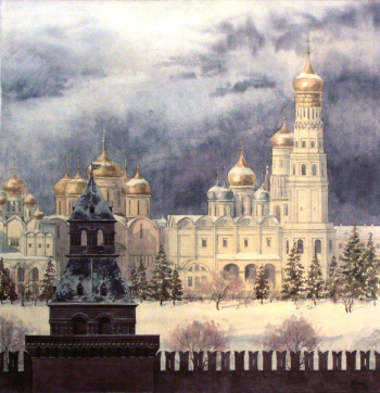 Дятлов Николай Николаевич. Зимний вид на Кремль. Москва. Бумага, акварель. 44х43. 1994. Частное собрание.