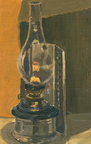Браславский Александр Иосифович. Керосиновая лампа. Картон, масло. 25х19. 1930-е - 1940-е. Феодосийский литературно-мемориальный музей А.С.Грина.