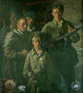 Бут Николай Яковлевич. Филиппок из бригадной разведки. Холст, масло. 184х142. 1982. Студия военных художников имени М.Б.Грекова.