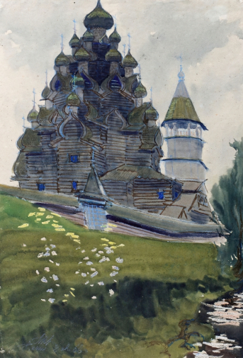 Ильина Людмила Николаевна. Кижи. Бумага, акварель. 56,5х39,2. 1966. Ирбитский государственный музей изобразительных искусств.