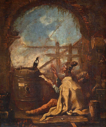 Алессандро Маньяско. Учёная сорока. Холст, масло. 40х34. 1703-1709. Государственный музей изобразительных искусств имени А.С.Пушкина.
