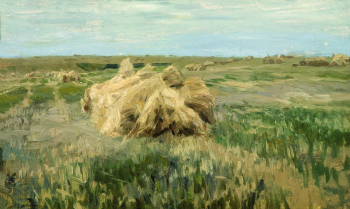 Жуковский Станислав Юлианович. Скирды в поле. Холст, масло. 36х60. 1900. Государственная Третьяковская галерея.