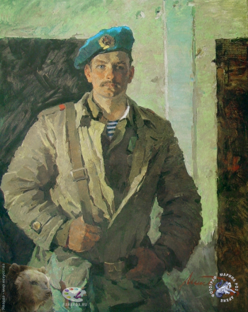 Бут Николай Яковлевич. Портрет воина-интернационалиста старшего сержанта Марцинкявичуса. Холст, масло. 115х90. 1984. Студия военных художников имени М.Б.Грекова.