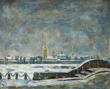 Браговский Эдуард Георгиевич. Петропавловская крепость. Картон, масло. 1981. Оренбургский областной музей изобразительных искусств.