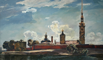 Малуев Борис Яковлевич. Петропавловская крепость. Холст, масло. 80х141. 1970. Мемориальный музей-усадьба художника Н.А.Ярошенко.