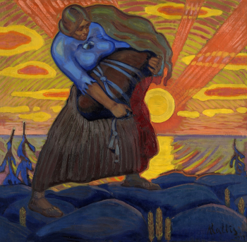 Оскар Каллис. Линда тащит камень. Холст, масло. 1917. Эстонский художественный музей.